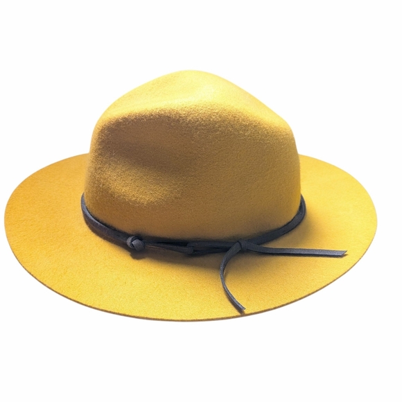 100% Wool Hat Gold Yellow With Brown Accent Tie - Picture 11 of 11